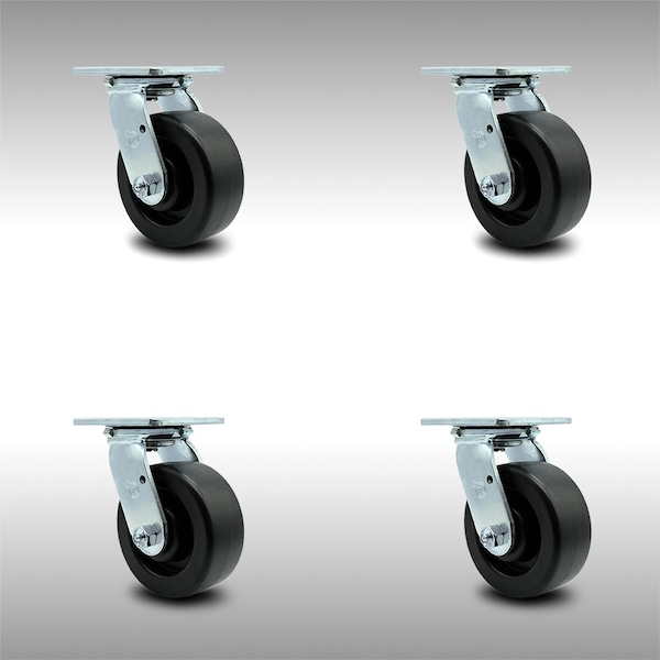 5 Inch Stainless Steel Polyolefin Wheel Swivel Caster Set with Ball Bearings SCC